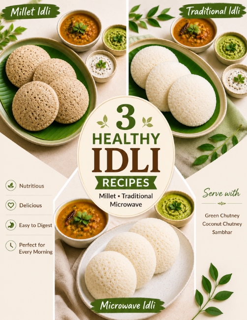 3 Healthy Idli Recipes: Millet Idli, Traditional Idli & Quick Microwave Idli